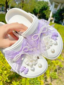10pcs Purple Lace Bow Decorations, Suitable For Clogs, Sandals, Beach Shoes, Garden Shoes, DIY Accessories - Purple Lace Bow - View 4