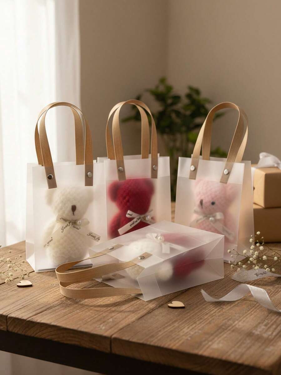 1/5个装透明磨砂礼品袋，礼品包装手提袋，糖果袋，可重复使用的半透明包装礼品袋，适用于节日派对/生日/婚礼/毕业典礼/返校礼物