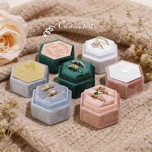 Personalized Laser Engraved Double Slot Acrylic Top Ring Box, Velvet Ring Box, Custom Hexagonal Ring Box, Luxury Ring Box, Engagement Ring Box, Antique Ring Box, Proposal Ring Box - Multicolor - View 2