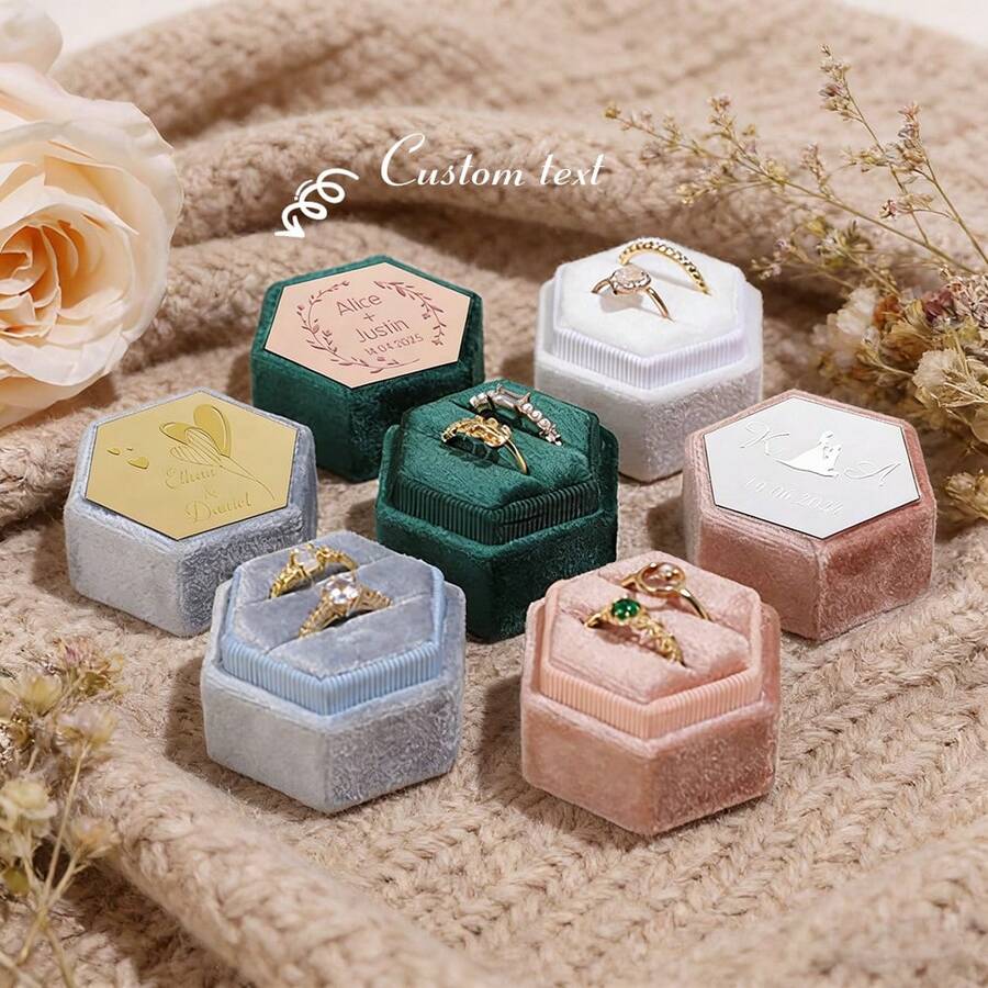 Personalized Laser Engraved Double Slot Acrylic Top Ring Box, Velvet Ring Box, Custom Hexagonal Ring Box, Luxury Ring Box, Engagement Ring Box, Antique Ring Box, Proposal Ring Box
