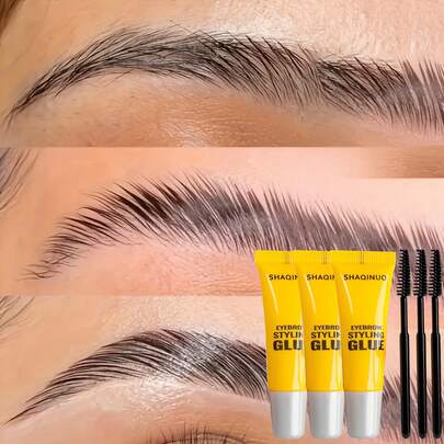 Set de 3 geles de cejas, gel de cejas 3D volumizante de larga duración, resistente al agua y de secado rápido con aplicador de cepillo, para dar forma natural a las cejas
