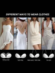 1 Pair New 3D Transparent Silicone Adhesive Bra With Detachable Clear Straps, Push Up Invisible Sticky Bra For Swimwear, Wedding & Backless Dresses - Multicolor - View 8