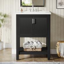 24" Bathroom Vanity With Ceramic Sink, Freestanding Solid Wooden Frame Vanity With Porcelain Basin, Industrial,2-Door Storage Cabinet & Open Shelf For Small Place Bathroom Accessories,Black - 黑色的 - 查看 2