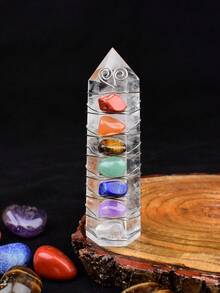 Natural Crystal Obelisk Pyramid Seven Chakra Healing Stone Crafts, Home Decor Gift - White Crystal Seven Chakra Pillar - View 13