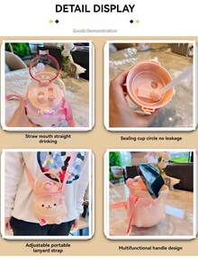 BENNY 1000ml Cute Bear Shaped Kids Water Bottle,Dual Lids (Straw & Sip), Detachable Strap &Handle, Leakproof | Eid Gift, Ramadan Special, Back To School, Christmas, Birthday Present For Boys Girls - Multicolor - View 7