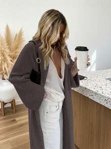 Áo khoác cardigan cổ chữ V dáng rộng FOR BEAUTY, áo len dài tay dệt kim thời trang và đa năng, kiểu dáng tối giản, màu xám, thích hợp cho năm mới. - xám tím - Xem 3