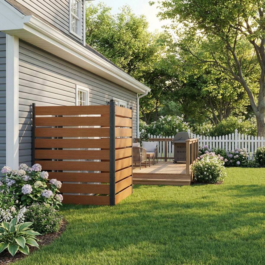 Hodeffior Set Of 2 Wooden Privacy Fences, 98x125cm, Outdoor Privacy Screens With Easy, Trenchless Installation, Privacy Screen For Garden, Patio, Bins, Pool Equipment & Air Conditioners - 自然的 - 查看 1