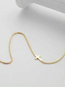 1件不锈钢时尚十字架吊坠项链，独特设计优雅颈链 - 金色 - 查看 2