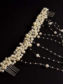 5/3/1 新娘仿珍珠流苏发箍，优雅婚礼发饰，手工女童头饰 - 彩色 - 查看 5