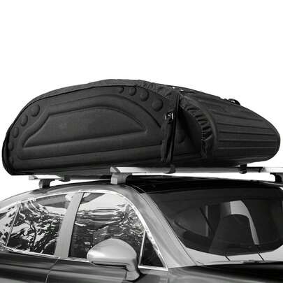  COSTWAY 400L Waterproof Car Roof Bag, Foldable Rooftop Cargo Carrier With 4 Reinforced Straps & Anti-Slip Bottom, Soft-Shell Car Top Storage Bag For All Cars With Or Without Rack, Black