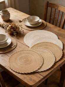 1/4/6pcs Bohemian Woven Round Placemats, Solid Color Woven Lace Tablemats, Non-Slip Pads, Home Kitchen Decor, Bowl Dish Cup Coasters, Suitable For Holiday Party Birthday Wedding Dinner, Multiple Colors Available - Multicolor - View 3