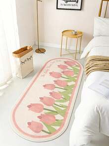 1pc Pink Tulip Plush Area Rug, Suitable For Bedroom Decor, Cream-Style Floral Long Carpet For Living Room, Soft & Comfortable For Home Lounge, Fluffy, Soft & Easy To Clean, Home Decorative Rug - Multicolor - View 7