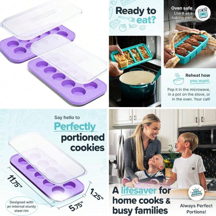 Silicone Cookie Dough Freezer Tray - Freezing And Storing Cookies, Chocolates, Bites, Peanut Butter Cups And More - Lavender With Sprinkles - 2-Pack - Default - 查看 1