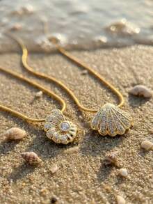 1 chiếc vòng cổ hình vỏ sò phong cách đại dương mùa hè, phù hợp với trang phục mùa xuân/hè của nữ, dây xích hình rắn có thể điều chỉnh độ dài để phù hợp với kích cỡ của bạn. - Vàng - Xem 7