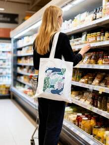 海洋生物印花帆布手提袋，轻便可重复使用，适合泳池度假日常必备 - 彩色 - 查看 10