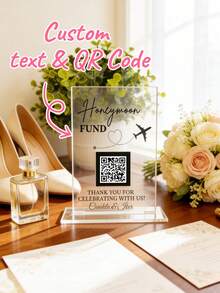 Placa personalizada para fondo de luna de miel (con código QR) - Soporte de exhibición de acrílico con código QR y texto personalizables, disponible en varios tamaños y colores. Construcción de acrílico resistente con diseño de código QR en 3D. - Multicolor - Ver 3