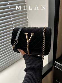 时尚纯色菱格纹翻盖小方包，时尚PU链条斜挎包，女士时尚流苏装饰迷你单肩包钱包，适合购物 - 黑色 - 查看 1