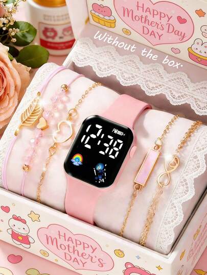 6/1 件。这款时尚简约、优雅奢华的方形电子表，采用数字显示，专为女孩设计。可搭配手链和珠宝套装。适合在派对、聚会和旅行时佩戴。也是母亲节、开学季、婚礼季或复活节送给母亲、朋友的绝佳礼物之选。