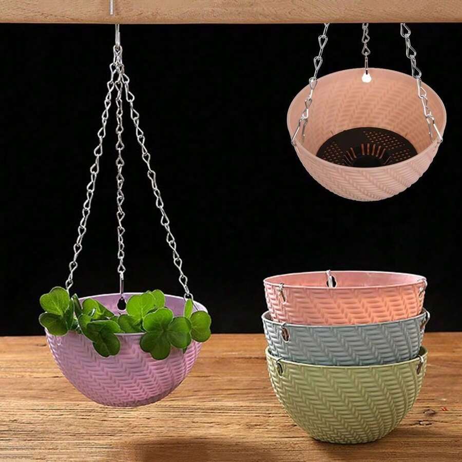 1 pieza Maceta colgante de estilo rattan con patrón de cadenas para plantas suculentas y flores de balcón - Multicolor - Ver 1