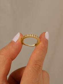 BALMORA 1 Pc Fashion Minimalist High-End S925 Sterling Silver Fine Zirconia Ring Rings For Women Girlfriend Gift - Gold - View 3