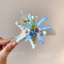 Diamond-Studded Fabric Starfish And Flower Side Clip, Hairpin For Beach Travel Photography, Niche Exquisite Hair Accessory For Women, Versatile Design - Kẹp tóc - màu hồng - Xem 4