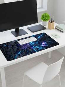 超大号光滑全覆盖游戏鼠标垫，可水洗防水防滑，尺寸为 39.37 英寸 x 19.69 英寸，橡胶底座搭配织物表面，3D 蓝色冰晶图案，适用于键盘和电脑，兼容有线和无线鼠标，办公和家用皆宜，科技礼品，母亲节礼物 - 查看 3