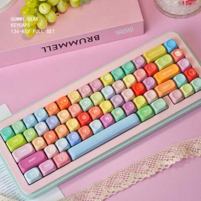 Cute Bear Gummy Themed PBT Five-Side Dye-Sublimated Keycaps, Customized Mechanical Keyboard Caps
