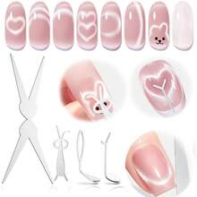 4pcs/Set French Cat Eye Magnetic Nail Stickers, Scissors Shaped Nail Magnet Tools 2-In-1 Cat Eye Nail Magnet For Creating French Manicure Effect, Rabbit Heart Shaped Magnet Suitable For Cat Eye Gel Nail DIY Salon - Multicolor - View 6