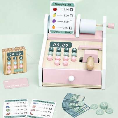 Wooden Cash Register For Kids, Educational Learning Color Perception Toy Cash Register With Scanner Calculator Till Toy, Pretend Play Toys, Role Play Toys Shopping Playset For Boys And Girls,Perfect Birthday Gift