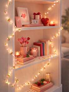 1 Set Rose Flower String Lights With Pearls, No Battery Included, Artificial Floral Fairy Lights, Rose Wreath Lights, Suitable For Tabletop Centerpiece Decor, Wedding Party, Valentine's Day Gift, Romantic Room Aesthetic, Farmhouse Style Accessory, Indoor Home Garden Patio Decor, Bridal Shower Party Anniversary Decoration, Retro Bedroom Living Room Wreath Lights - Multicolor - View 7