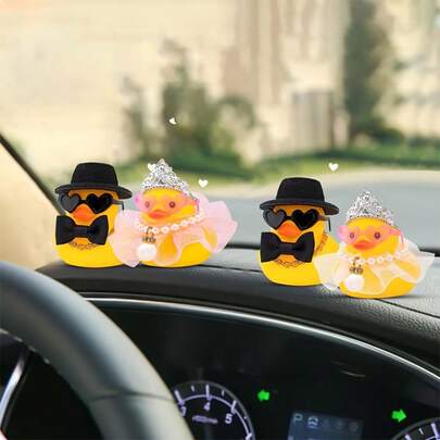 婚礼鸭新郎新娘会说话的鸭子，1 对（2 件），可收藏的情侣摆件，可爱设计，绝佳的婚礼装饰品，套装包含头纱、帽子和心形眼镜，优雅温馨，趣味十足的婚礼礼物和装饰品，适合婚礼仪式、派对、新娘送礼会、周年纪念日和各种婚礼庆祝活动。