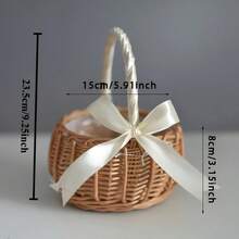 1pc Woven Wedding Flower Basket, - Features A Removable Liner And Serves Multiple Purposes For Storing Flower Petals. Available In Pastel Blue, White, And Grey, It'S Perfect For Home Use, Weddings, Photo Props, And Garden Storage - Basket - View 5