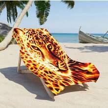 1件装酷炫火焰豹纹沙滩巾，时尚沙滩摄影必备披肩 - hj-76 - 查看 6