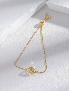 1件优雅奢华风格可旋转立方氧化锆手链，可调节链条，适合婚礼、毕业礼物 - 彩色 - 查看 2