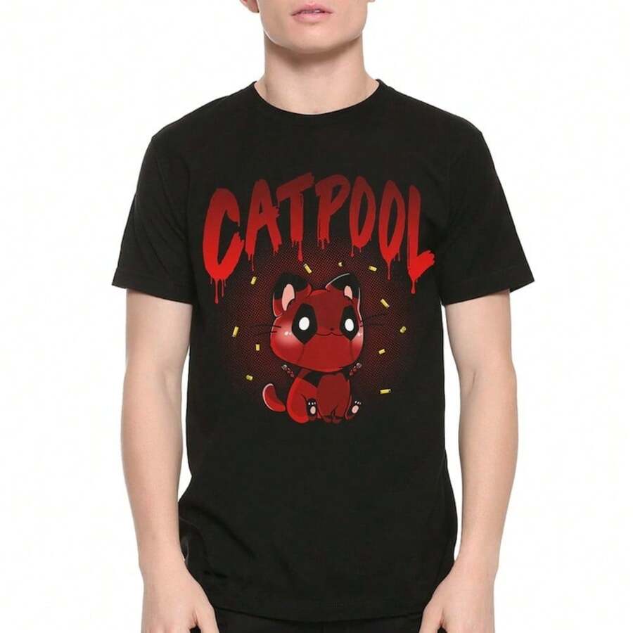 Catpool Deadpool Funny T-Shirt, Men's Women's Sizes - 黑色 - 查看 1