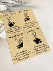 1 Set Cute Black Cat Keychain Set With Lucky Cat Inspirational Card - Lobster Clasp, Adorable Cat Series, Birthday Wedding Valentine's Day Party Gift, Decorative Accessory, Ideal For Girls, Women, Cat Lovers Lucky Gift - For Bags, Keys, Party Decor, Holiday Decor, Wedding Gifts, Animal Keychains, Gift Set, Lucky Gift For Family, Coworkers, Neighbors, Classmates Gifts For Mother, Father, Graduation, And Teacher - Multicolor - View 5