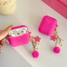 花朵图案单件装苹果黑白花卉链条耳机保护套，兼容 1/2/3/Pro/Pro 2无线耳机，保护套，男女朋友礼物，兼容 4 - 玫瑰紅 - 查看 10