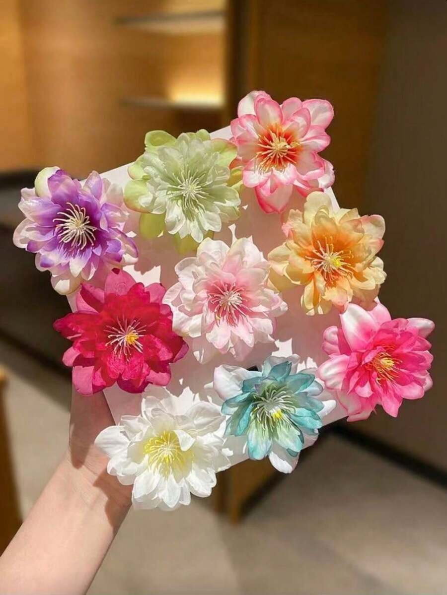 9件套波西米亚风仿真花发夹，大号发夹，沙滩发饰，花朵发夹，花卉发饰，适合户外活动和海滩度假，夏季配饰套装，海滩必备，女友礼物，夏季假日配饰，发饰（不含卡片） - 彩色 - 查看 1
