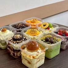 10个装可重复使用的方形甜点杯，带透明盖，透明慕斯布丁奶昔杯，耐低温易清洗餐具杯，适用于派对、野餐、咖啡馆、自助餐、芝士蛋糕、果冻等。 - 透明 - 查看 4