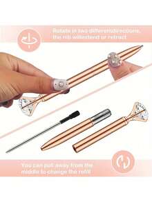 12/6pcs Artificial Crystal Diamond Pens, Metallic Glitter Pens, Cute Ball Pens, Beautiful Wedding Pens, For Party, Office, School, Back To School - One Size - View 3
