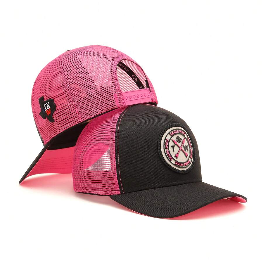 Texas Wind Country Trucker Cap With Curved Brim And Mesh Detail - 黑色粉紅色 - 查看 1