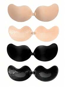 2 pièces Soutien-gorge invisible sans couture avec effet lift, soutien-gorge sans bretelles et sans dos pour femmes en été, cache-tétons en silicone adhésif sans couture, convient pour les robes de mariée, disponible en ton chair et noir, avec coussinets adhésifs, réutilisable, convient pour toutes les saisons - conventionnel - Voir 2
