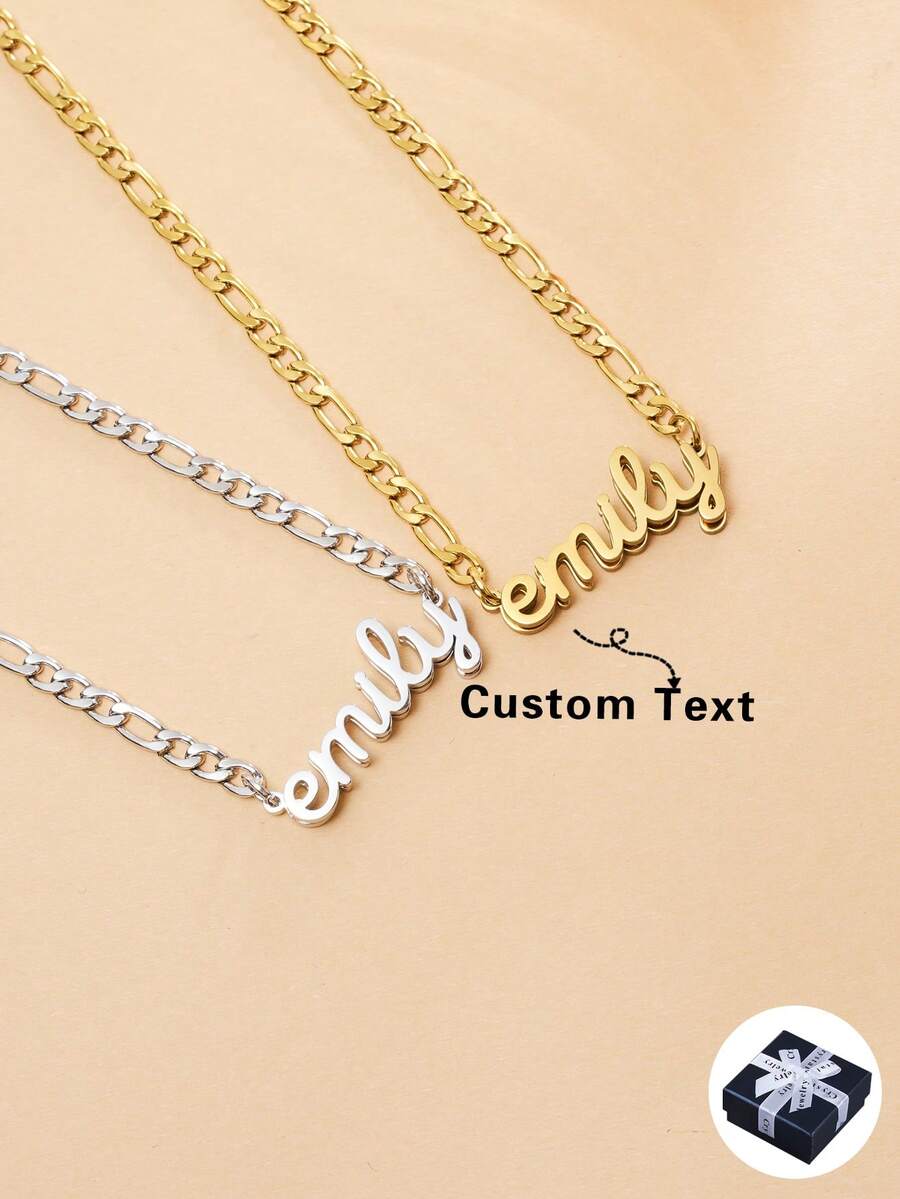 1件个性化时尚多链项链，可定制不锈钢英文字母吊坠项链，男女皆宜日常佩戴，适合情侣、男友、女友、父母、家人、宠物，是情人节、母亲节、父亲节、周年纪念日、派对、婚礼的完美礼物
