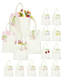 1/5/10 Pcs Set Of Reusable Canvas Tote Bags With Removable 3D Floral Decor, 4 Sizes Available, Gift Bags For Weddings, Bridal Showers, Baby Christenings, Holidays, Birthdays, Parties, Spring Events, SPA Parties, Candy Distribution, Guest Gifts, Employee Appreciation, Daily Shopping And Travel, Practical Gifts For Sisters, Friends, Mothers, Teachers, Classmates - View 3