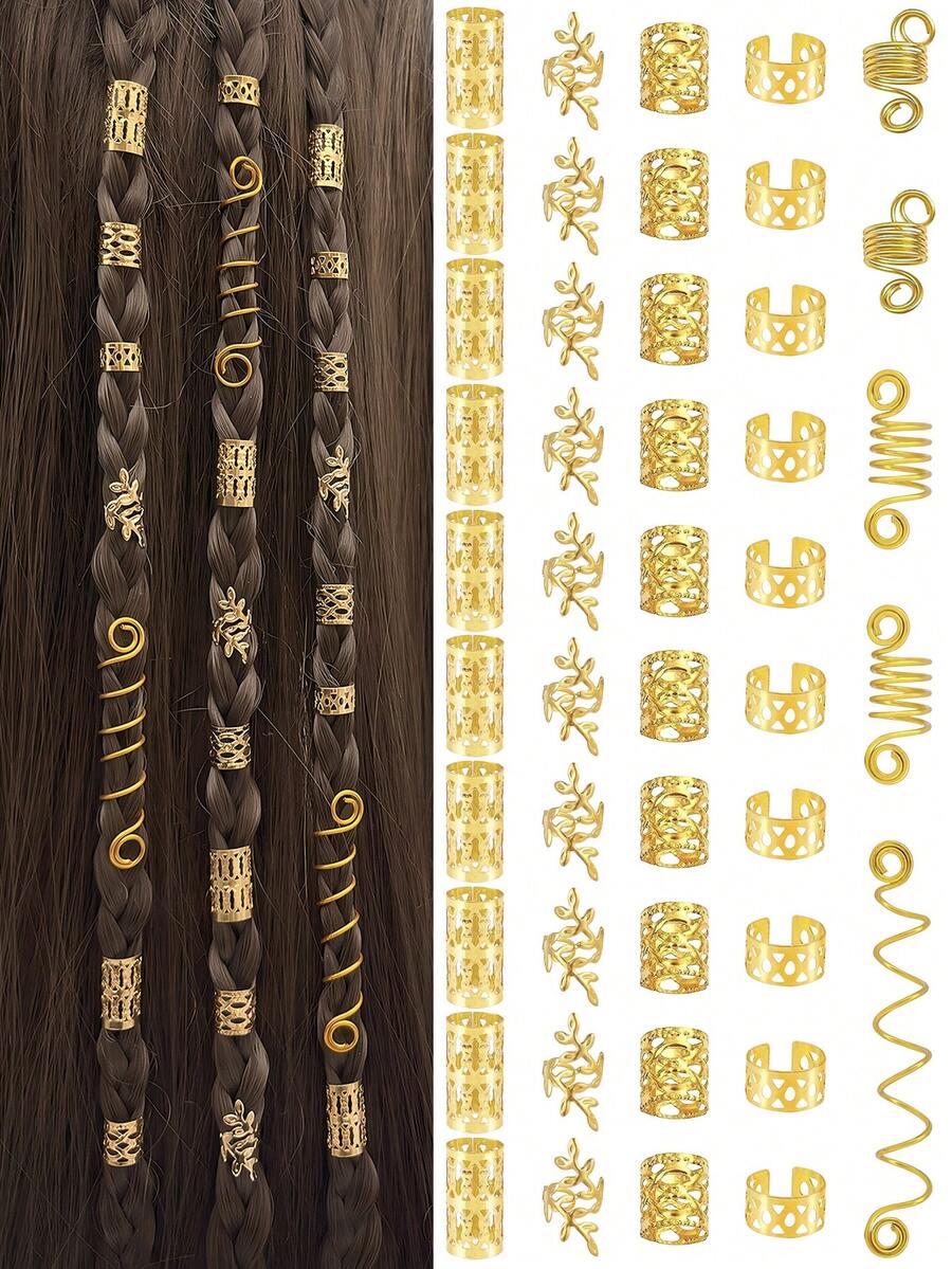 45 chiếc dây buộc tóc có thể điều chỉnh độ co giãn - Kẹp tóc hợp kim linh hoạt, có thể điều chỉnh (hình bông lúa mì), thích hợp cho cả nam và nữ để tết tóc. - Vàng - Xem 1