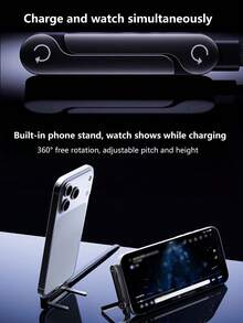 New Foldable Phone Stand With Charging Cable, 90° Angled Design For Charging And Watching Videos, Compatible With Android Phones And 15-17, Braided Cable Durable - Black - View 11