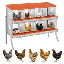 Caja de anidación pollo, caja de anidación metal de, cajas de anidación pollo para colocar huevos, colección fácil de huevos. - Compartimento naranja de 8 compartimentos - con marco de soporte - Ver 1