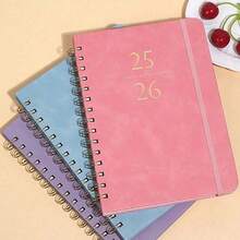 1pc 2025-2026 Weekly & Monthly Planner Notebook, Leather Spiral Bound Agenda, Office Diary, Student Writing Memo Pad, Calendar - 25-26mm Notebook - View 5