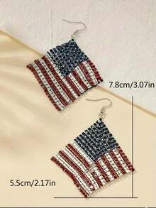 1 Pair Fashionable American Flag Print Mesh Hoop Earrings, Suitable For Casual Daily Wear And Holiday Parties - Multicolor - View 4