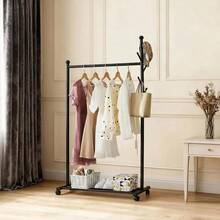41.34'' Length Standing Coat Rack With Wheels, Rolling Closet Rack With Wheels, Standing Coat Racks, Hanging Clothes Racks For Bedroom, Living Room, Office - Black - View 1
